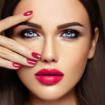 sensual glamour portrait of beautiful  woman model lady with fresh daily makeup with pink lips color and clean healthy skin face